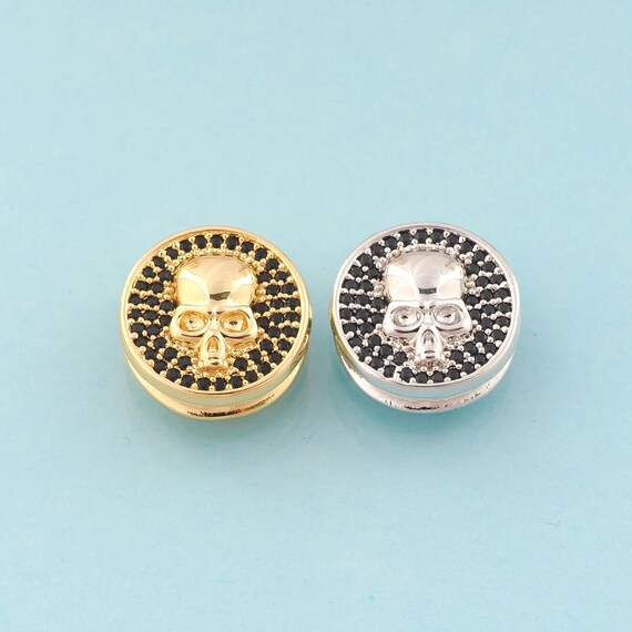 CZ Skull Spacer Beads,Skull Beads,Round Beads for DIY Jewelry Making,18K Gold & Rhodium