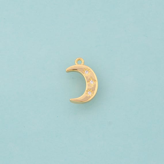 Gold CZ Moon Charms,Star Jewelry,Moon Pendant for DIY Jewelry Making,18K Gold
