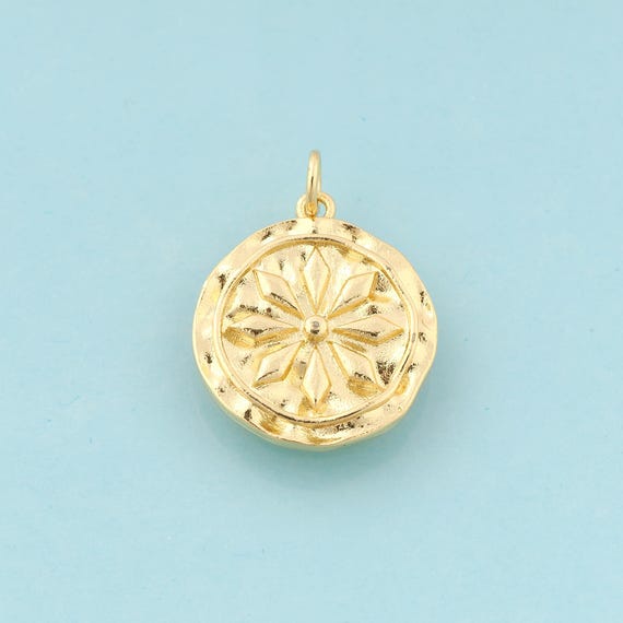 Gold Flower Charms,Round Jewelry,Flower Pendant for DIY Jewelry Making,18K Gold