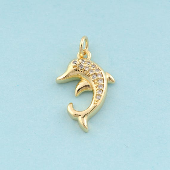 Gold CZ Dolphin Charms,Dolphin Jewelry,Dolphin Pendant for DIY Jewelry Making,18K Gold