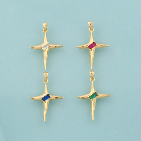 Gold CZ Cross Charms,Religious Jewelry,Christian Pendant for DIY Jewelry Making,18K Gold