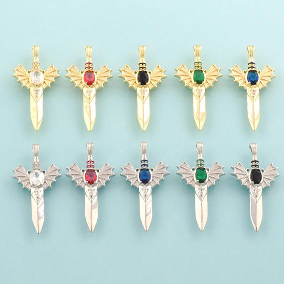 Gold CZ Weapon Charms,Sword Jewelry,Weapon Pendant for DIY Jewelry Making,18K Gold