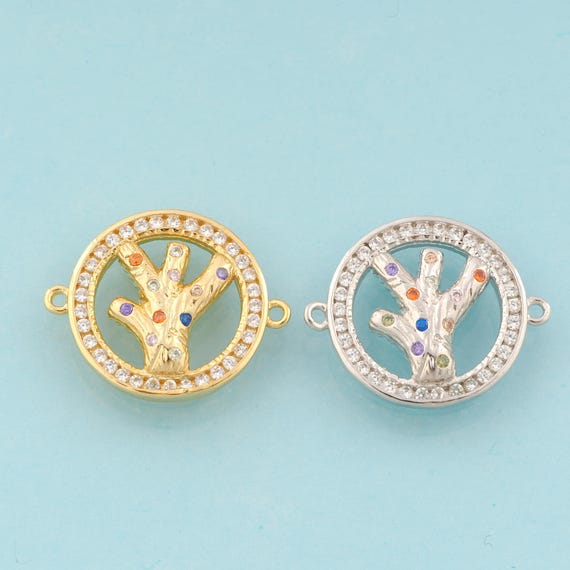 Gold Tree of Life Connector,Round Jewelry Connector,Tree Connector for DIY Jewelry Making,18K Gold & Rhodium