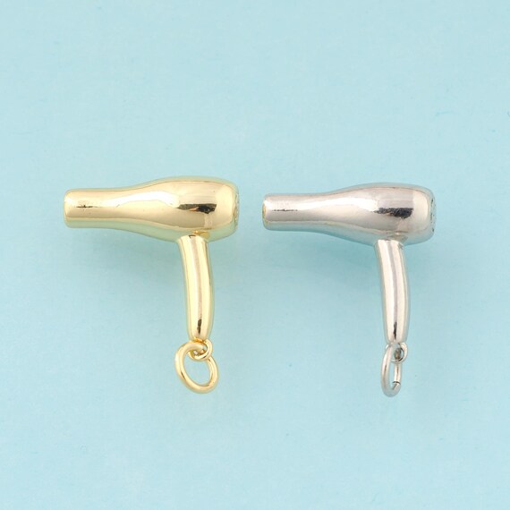 Gold Hairdryer Charms,Hairdryer Jewelry,Hairdryer Pendant for DIY Jewelry Making,18K Gold & Rhodium