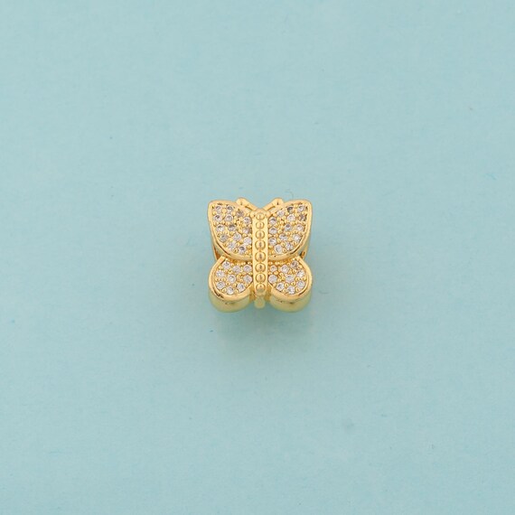 CZ Butterfly Spacer Beads,Large Hole Beads,Butterfly Beads for DIY Jewelry Making,18K Gold
