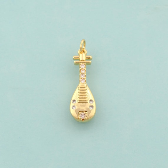 Gold CZ Pipa Charms,Pipa Jewelry,Pipa Pendant for DIY Jewelry Making,18K Gold
