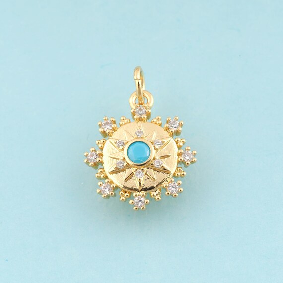Gold CZ Polaris Charms,Round Jewelry,Polaris Pendant for DIY Jewelry Making,18K Gold