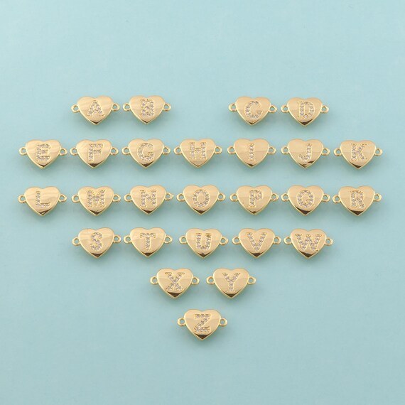 Gold CZ Heart Letter Connector,Letter Jewelry Connector,Initial Connector for DIY Jewelry Making,18K Gold
