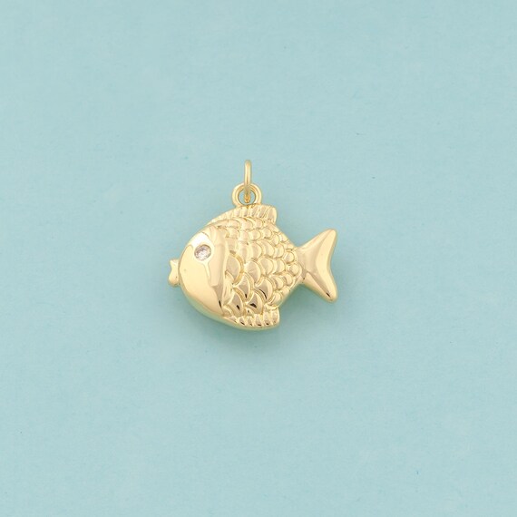 Gold CZ Fish Charms,Marine Life Jewelry,Fish Pendant for DIY Jewelry Making,18K Gold