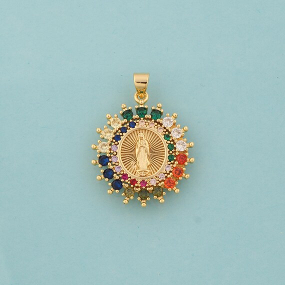 Gold CZ Virgin Mary Charms,Religious Jewelry,Catholic Pendant for DIY Jewelry Making,18K Gold