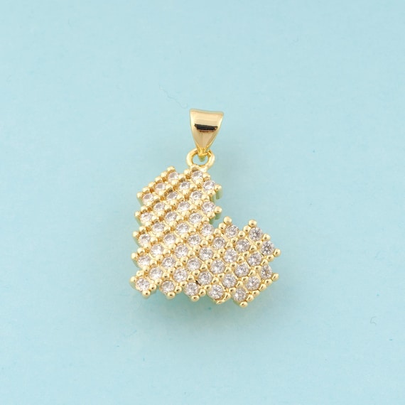 Gold CZ Heart Charms,Heart Jewelry,Heart Pendant for DIY Jewelry Making,18K Gold