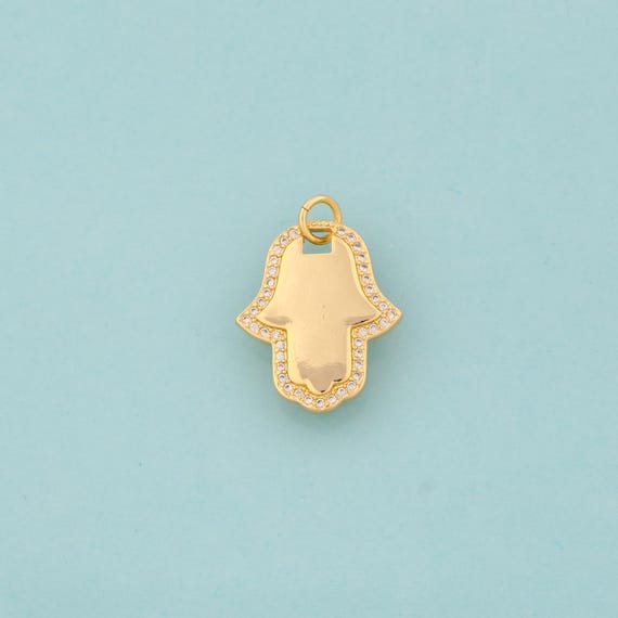Gold CZ Hamsa Charms,Fatima Jewelry,Hand Pendant for DIY Jewelry Making,18K Gold