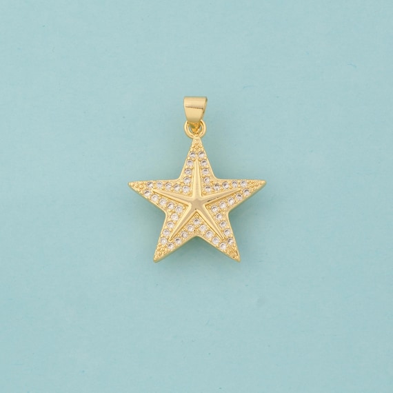 Gold CZ Star Charms,Star Jewelry,Star Pendant for DIY Jewelry Making,18K Gold