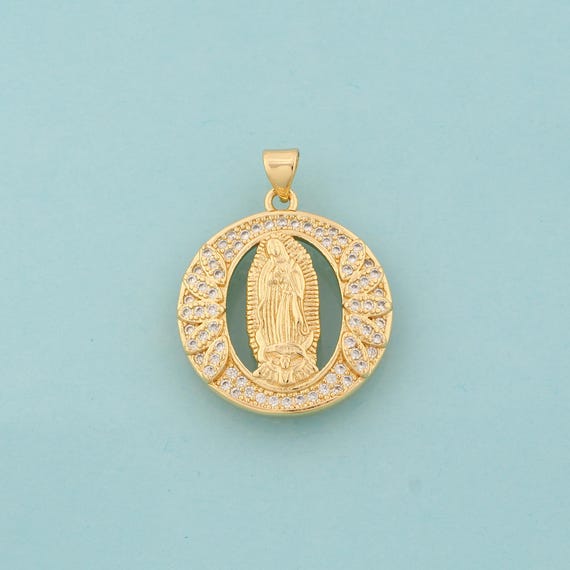 Gold CZ Virgin Mary Charms,Religious Jewelry,Catholic Pendant for DIY Jewelry Making,18K Gold