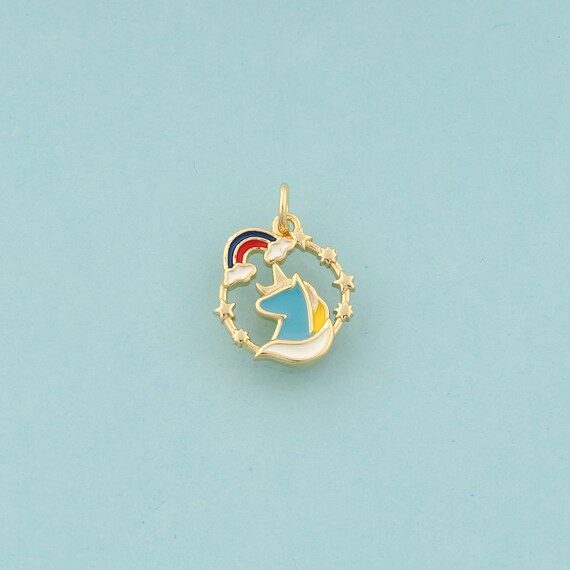 Gold Unicorn Charms,Rainbow Jewelry,Enamel Star Pendant for DIY Jewelry Making,18K Gold