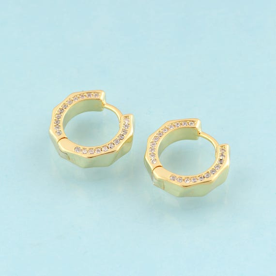 Gold CZ Hoop Earrings,Hugging Hoop Jewelry Earrings,Hoop Earrings,Gift for Her,18K Gold