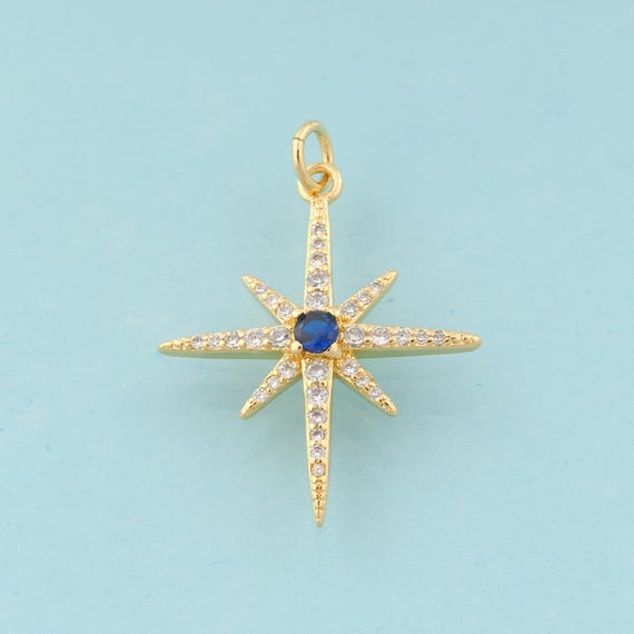 Gold CZ Polaris Charms,Star Jewelry,Polaris Pendant for DIY Jewelry Making,18K Gold