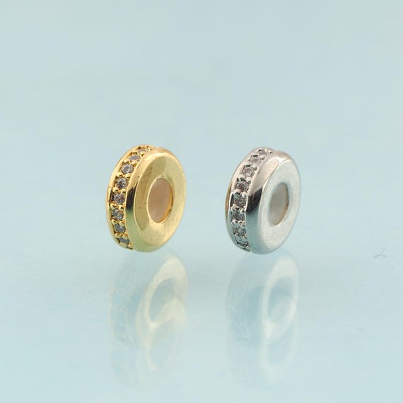 CZ Round Flat Spacer Beads,Flat Beads,Round Beads for DIY Jewelry Making,18K Gold & Rhodium