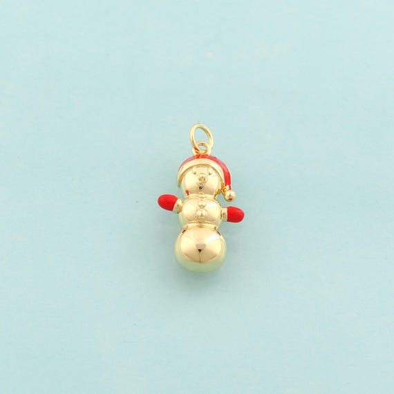 Gold Christmas Hat Charms,Christmas Jewelry,Enamel Snowman Pendant for DIY Jewelry Making,18K Gold