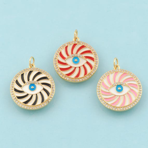 Gold Enamel Evil Eye Charms,Round Jewelry,Devil Eye Pendant for DIY Jewelry Making,18K Gold