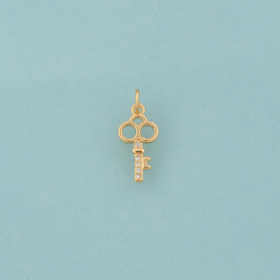 Gold CZ Key Charms,Key Jewelry,Key Pendant for DIY Jewelry Making,18K Gold