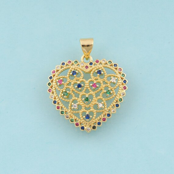 Gold CZ Heart Charms,Heart Jewelry,Heart Pendant for DIY Jewelry Making,18K Gold