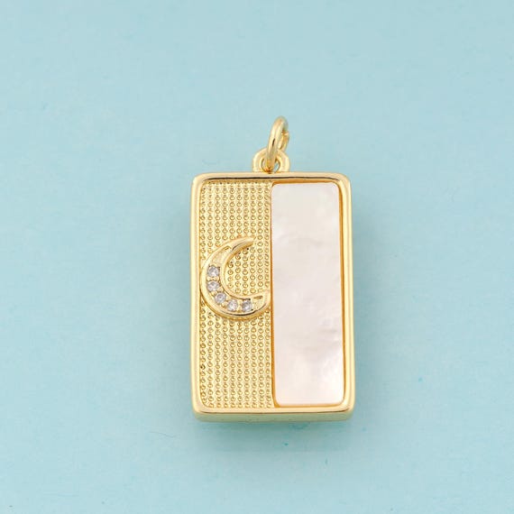 Gold CZ Moon Charms,Square Jewelry,Square Pendant for DIY Jewelry Making,18K Gold