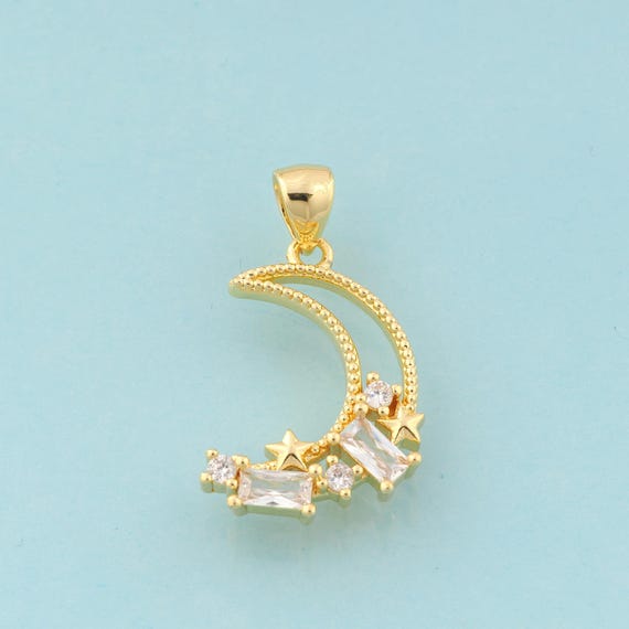 Gold CZ Crescent Moon Charms,Star Jewelry,Moon Pendant for DIY Jewelry Making,18K Gold