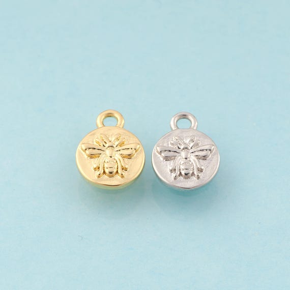 Gold Bee Charms,Insect Jewelry,Round Pendant for DIY Jewelry Making,18K Gold & Rhodium