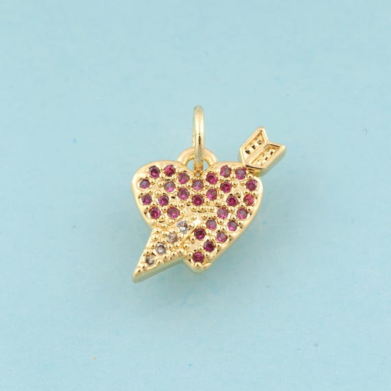 Gold CZ Heart Charms,Arrow Jewelry,Cupid Pendant for DIY Jewelry Making,18K Gold