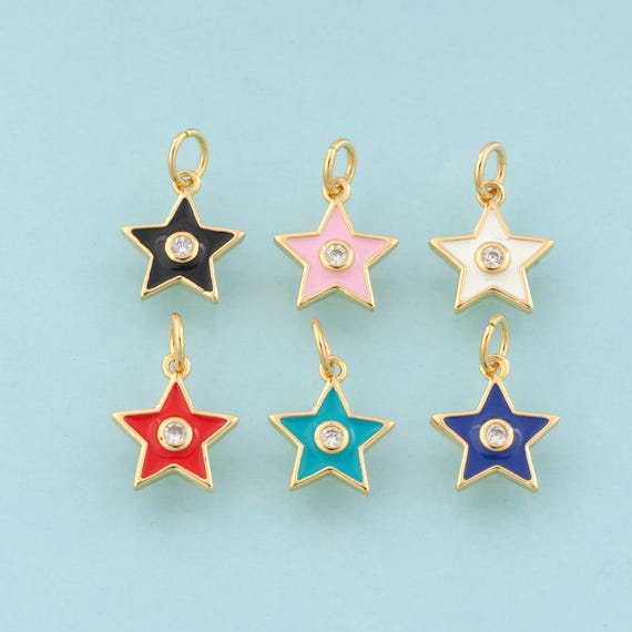Gold CZ Star Charms,Star Jewelry,Enamel Celestial Pendant for DIY Jewelry Making,18K Gold