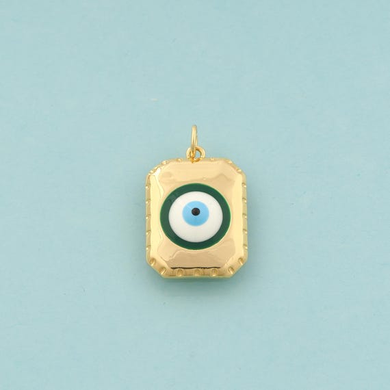 Gold Evil Eye Charms,Devil Eye Jewelry,Enamel Square Pendant for DIY Jewelry Making,18K Gold