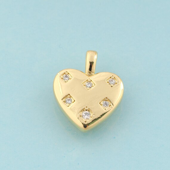 Gold CZ Heart Charms,Heart Jewelry,Heart Pendant for DIY Jewelry Making,18K Gold