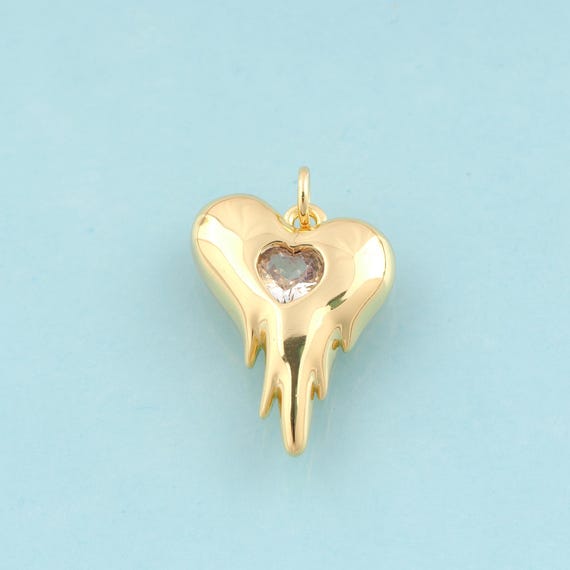 Gold CZ Heart Charms,Minimalist Jewelry,Heart Pendant for DIY Jewelry Making,18K Gold