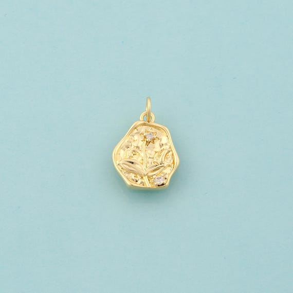 Gold CZ Flower Charms,Flower Jewelry,Flower Pendant for DIY Jewelry Making,18K Gold