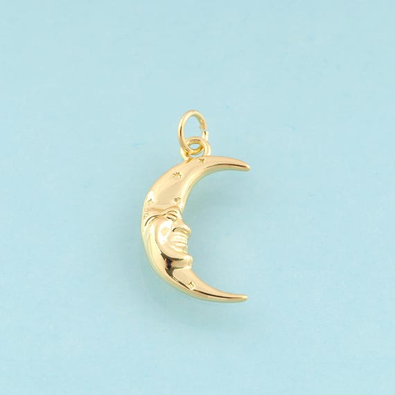 Gold Crescent Moon Charms,Star Jewelry,Moon Pendant for DIY Jewelry Making,18K Gold