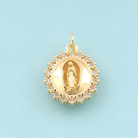 Gold CZ Virgin Mary Charms,Religious Jewelry,Catholic Pendant for DIY Jewelry Making,18K Gold