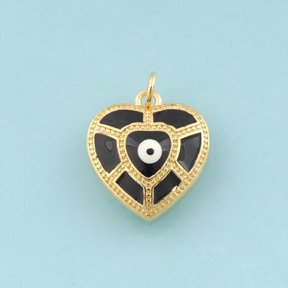 Gold Enamel Heart Charms,Evil Eye Jewelry,Devil Eye Pendant for DIY Jewelry Making,18K Gold