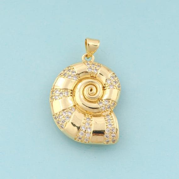 Gold CZ Shell Charms,Shell Jewelry,Shell Pendant for DIY Jewelry Making,18K Gold