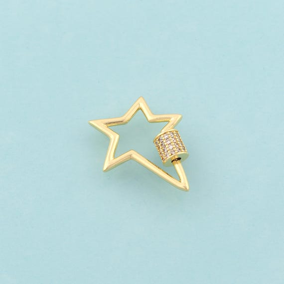 Gold CZ Screw Clasp,Carabiner Jewelry Clasp,Star Clasp for DIY Jewelry Making,18K Gold