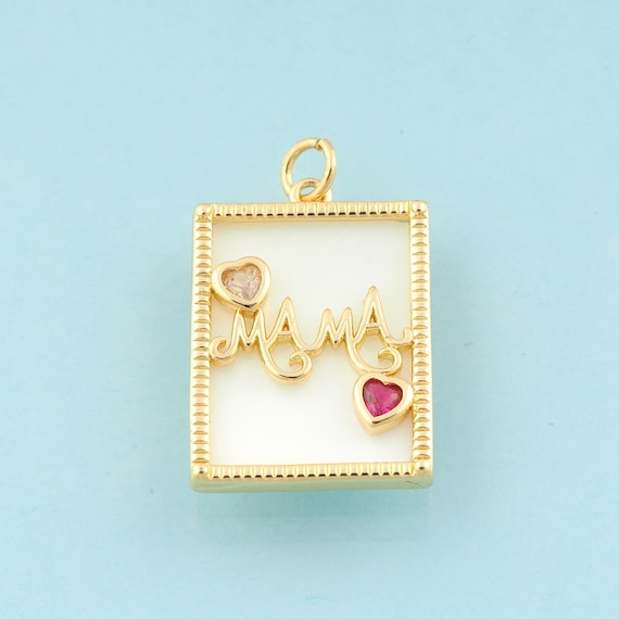 Gold CZ Photo Frame Charms,MAMA Jewelry,Fritillary Letter Pendant for DIY Jewelry Making,18K Gold