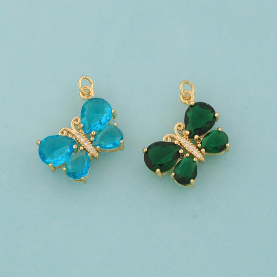 Gold CZ Butterfly Charms,Insect Jewelry,Butterfly Pendant for DIY Jewelry Making,18K Gold