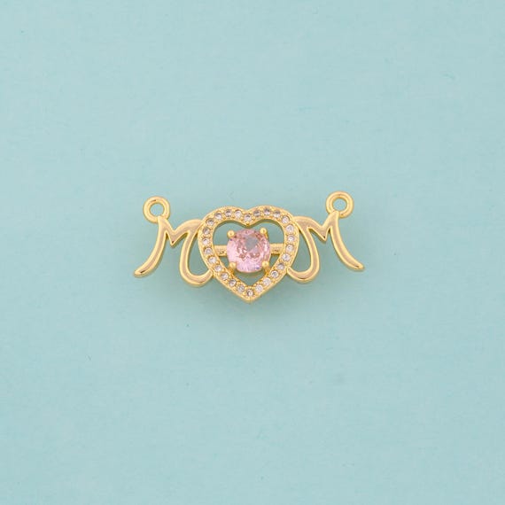 Gold CZ Heart Charms,MOM Jewelry,Heart Pendant for DIY Jewelry Making,18K Gold