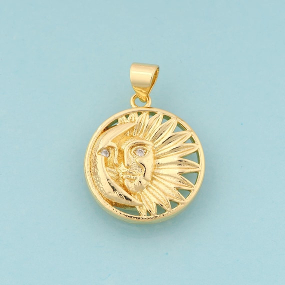 Gold CZ Sun Charms,Moon Jewelry,Round Pendant for DIY Jewelry Making,18K Gold