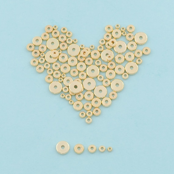Flat Spacer Round Beads,Disc Beads,Spacer Beads,Gold Bracelet Beads for DIY Jewelry Making,14K Gold