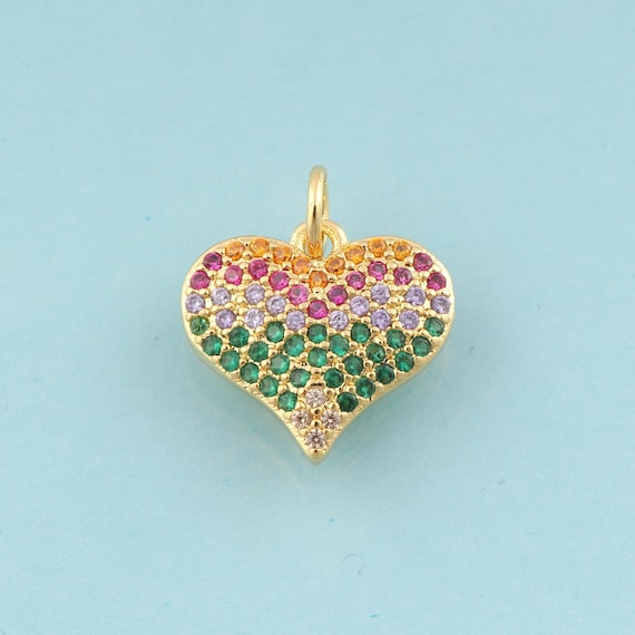Gold CZ Heart Charms,Heart Jewelry,Heart Pendant for DIY Jewelry Making,18K Gold