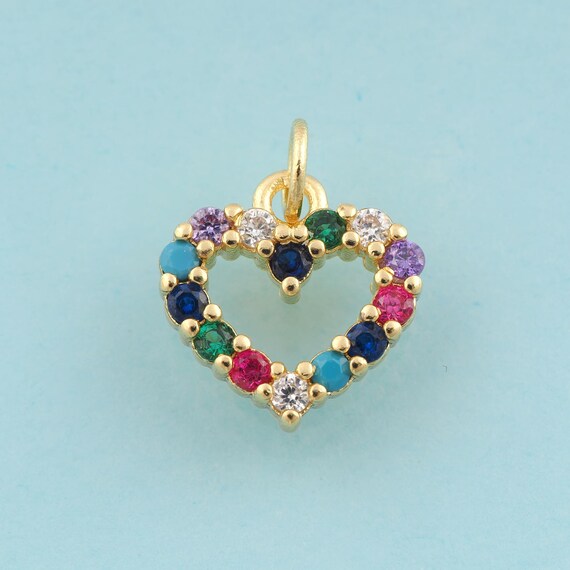 Gold CZ Heart Charms,Heart Jewelry,Heart Pendant for DIY Jewelry Making,18K Gold