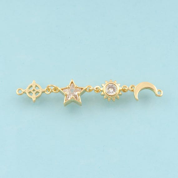 Gold CZ Star Connector,Sun Jewelry Connector,Moon Connector for DIY Jewelry Making,18K Gold