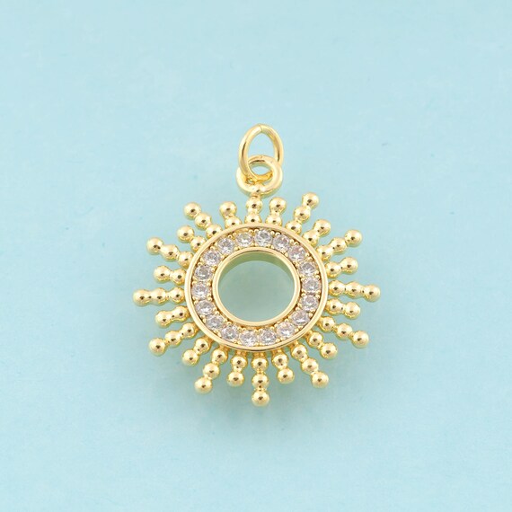Gold CZ Sun Charms,Round Jewelry,Sun Pendant for DIY Jewelry Making,18K Gold