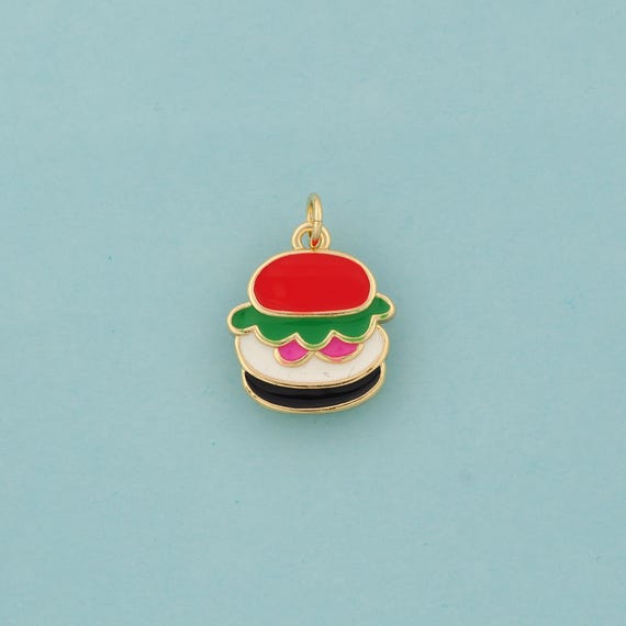 Gold Enamel Hamburger Charms,Hamburger Jewelry,Hamburger Pendant for DIY Jewelry Making,18K Gold
